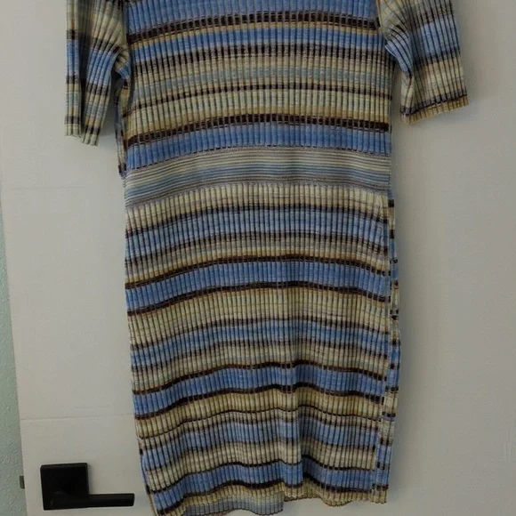 Simkhai Solana French Blue Ribbed Collared Knit Body Cone Preppy Knee Dress XL - Picture 10 of 12